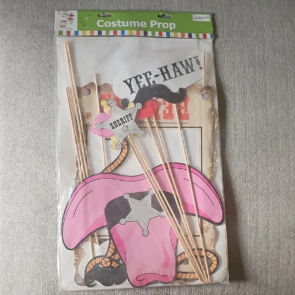 Cowboy Party Photo Booth Props Set - Pink and Gray Tote J